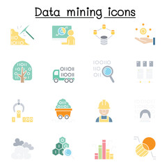 Wall Mural - Data mining, big data, data warehouse icon set in thin line style