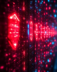 Wall Mural - Abstract red and blue glowing digital energy lines.