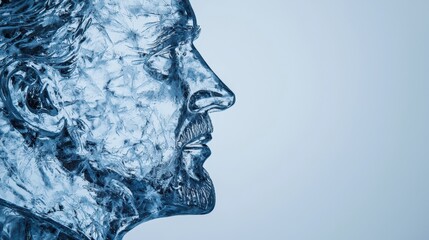 Poster - A translucent sculpture of a man's profile, intricately detailed, capturing the essence of human features in a cool, icy texture.