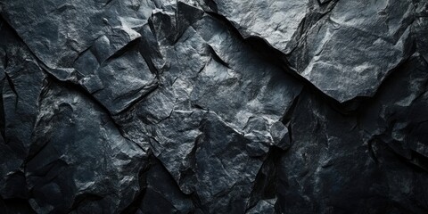 Wall Mural - Textured dark rock background featuring layered slate stones in shades of black and grey positioned diagonally for a rugged, natural look.