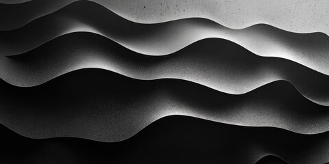 Poster - Abstract black and white waves on textured dark paper with a soft gray gradient in the background creating a sophisticated banner design.