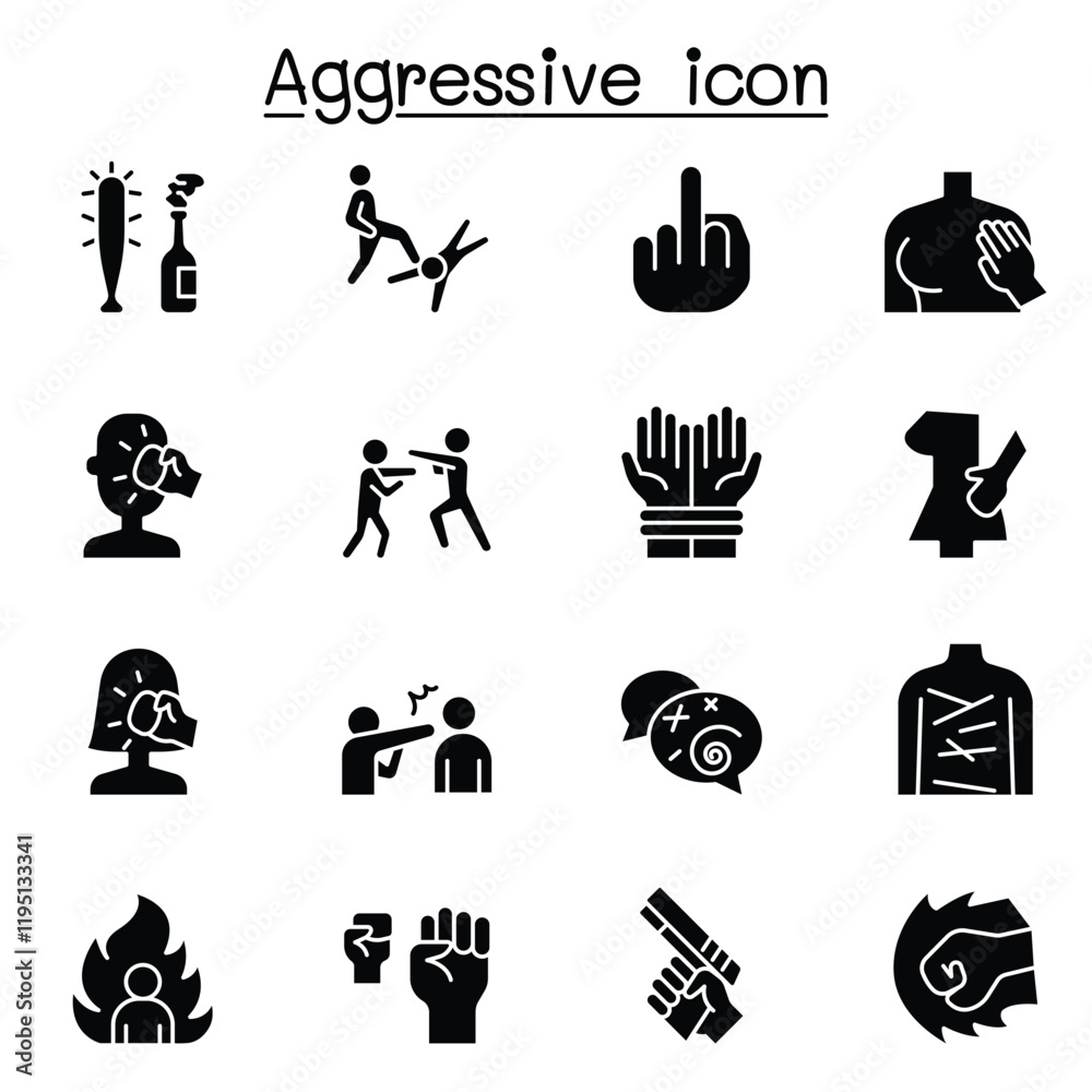 Set of Violence Related Vector Line Icons. Contains such Icons as human ...