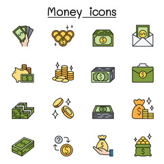 Poster - Money icons set in thin line style