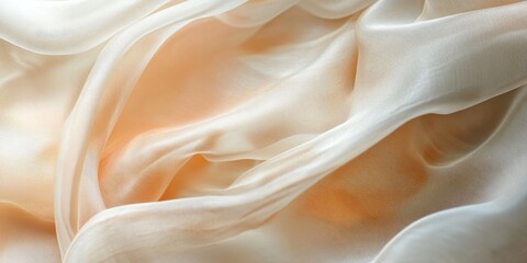 Leinwandbilder - Soft pastel fabric with gentle light folds in creamy peach and white tones, creating a serene and ethereal blurred effect for elegant design.