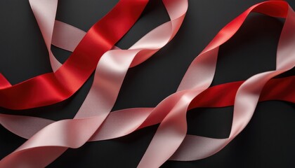 Poster - Elegant red and pink ribbons on dark background
