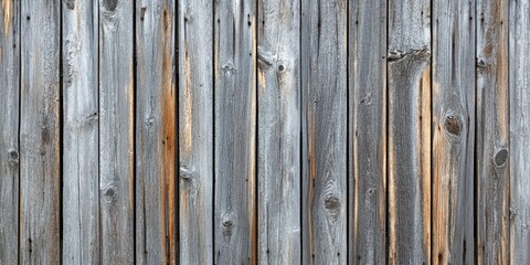 Wall Mural - Weathered vintage wooden fence with unpainted gray and brown planks in a vertical layout featuring sunlit textures perfect for copy background