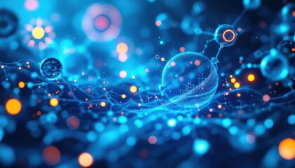 Poster - Futuristic digital network with glowing blue and orange molecular connections