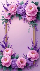 Poster - Soft pink and purple floral designs framing the edges for a gentle romantic feel in pink purple floral border frame pattern background