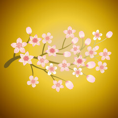 Wall Mural - 황금색 배경 매화 꽃 나뭇가지