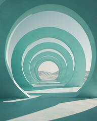 Poster - Minimalist turquoise arches with desert landscape and shadows