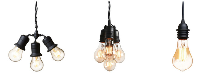 Industrial Chic Decor concept. Light bulbs in various designs against a black background.