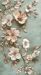 Aufkleber - Delicate floral elements in muted sage embellish the surface, showcasing intricate craftsmanship and a blend of nature's beauty with artistic expression that invites tranquility