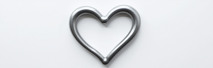 Poster - Image Of Gray Liquid Metal In The Shape Of A Heart On A White Background For Use As Copy Space. 00003