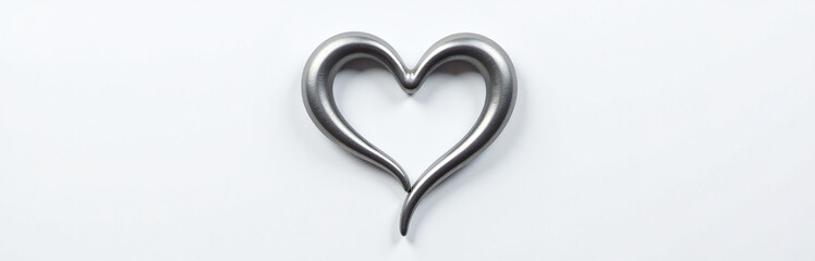 Poster - Image Of Gray Liquid Metal In The Shape Of A Heart On A White Background For Use As Copy Space. 00001