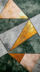 Poster - Triangular shapes in pastel olive green, gold, and subtle textures interlock to form a captivating design that embodies modern artistry