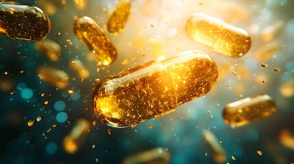 Poster - Glowing natural vitamins and supplements with intricate molecular details and radiant textures symbolizing health vitality and the power of natural wellness