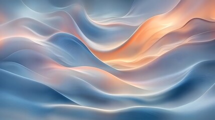 Poster - Soft flowing abstract waves in pastel tones with a luminescent shimmering and elegant texture  Smooth dreamy and serene digital art background with an and modern aesthetic