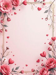 Poster - A Heartwarming Design For A Romantic Valentines Card Features A Soft Pink Background With Intricate Floral Patterns And Delicate Golden Accents. 00002