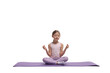 © New Africa - Little girl exercising on fitness mat against white background