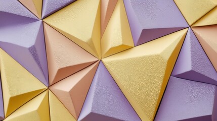 Poster - A dynamic layout of bold triangles showcases a captivating blend of butter yellow and muted lavender. The geometric forms intermingle, creating intriguing shadows and textures that catch the eye