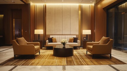 Wall Mural - Elegant Lobby with Comfortable Seating and Modern Design Features