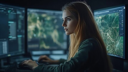 Woman programmer working late at night. (2)