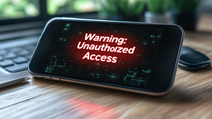 Poster - Unauthorized Access Warning: Smartphone displaying a stark red 
