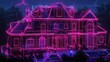 © Hartanto - A neon outline of a mansion illuminated at night.