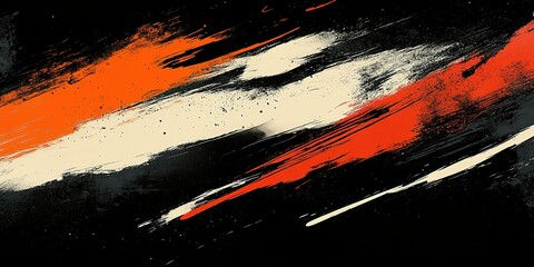 Poster - Vibrant abstract composition with dynamic brush strokes of orange, white, and black colors showcasing artistic expression