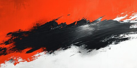 Poster - Vibrant abstract painting with bold strokes of red, black, and white colors on canvas