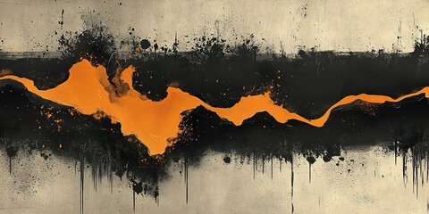 Poster - Vibrant abstract artwork featuring dynamic orange and black patterns on a textured canvas