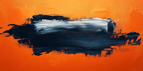 Poster - Bold abstract painting featuring contrasting colors and dynamic brushstrokes on a vibrant orange background