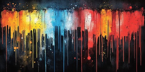 Poster - Vivid abstract painting featuring bright colors dripping against a dark background