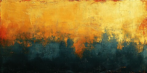 Poster - Textured abstract artwork blending gold and blue hues with a dramatic transition at twilight