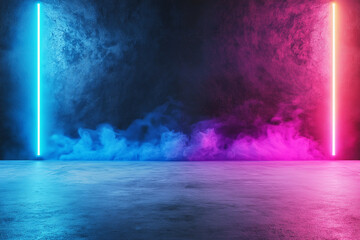 Canvas Print - vibrant abstract background featuring blue and pink neon lights with smoke effects, creating dynamic and energetic atmosphere. Perfect for modern designs and creative projects