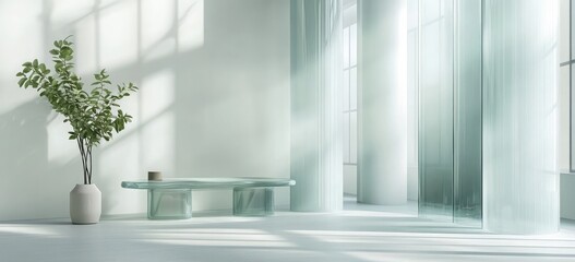 Poster - Curved glass elements in a clean abstract minimalist setting