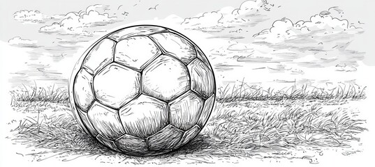 Wall Mural - vector style coloring page featuring a simple contour outline of a soccer ball on white background