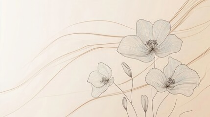 Poster - Delicate flower line art on a soft neutral background