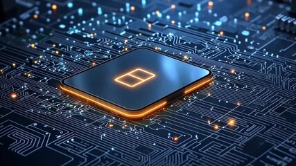 Poster - Modern Circuit Board with Glowing Chip Design and Futuristic Technology Elements
