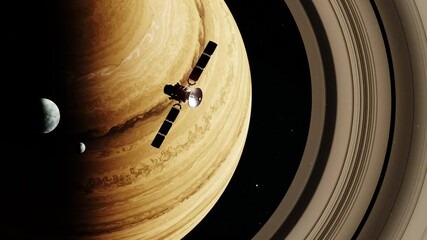 Wall Mural - satellite in space passing planet, 3d animation