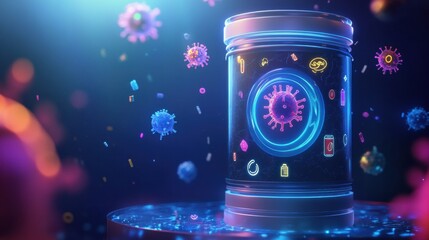Aufkleber - Innovative shield protecting against harmful microbes in a digital environment showcasing advanced safety features. Generative AI