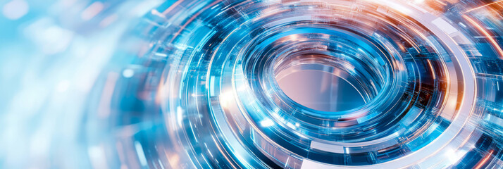 Leinwandbilder - Abstract swirling blue and orange digital rings, futuristic technology background