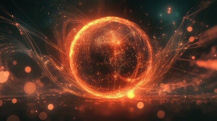 Leinwandbilder - Glowing digital globe surrounded by flowing lines and luminous points in a dynamic and vibrant setting. Generative AI