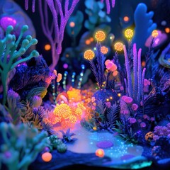 Aufkleber - Exploring a vibrant microscopic ecosystem inhabited by friendly microbes in a magical setting. Generative AI