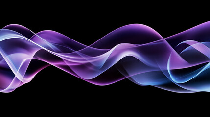 Fototapete - Elegant Flowing Light Waves in Purple and Blue on Black Background