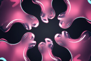 Aufkleber - Abstract pink glossy shapes arranged symmetrically on a dark background, creating a visually appealing pattern.
