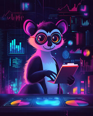 Aufkleber - Lemur Analyst in a Vibrant Futuristic Data Visualization Lab