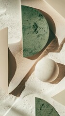 Poster - An arrangement of geometric forms in varying shades of sage green rests against a textured backdrop, showcasing creativity and balance in contemporary design