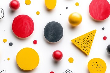 Poster - Abstract Colorful Geometric Shapes Composition with Balls and Circles on White Background