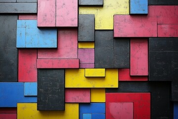 Poster - Abstract Geometric Composition of Colorful Wooden Blocks